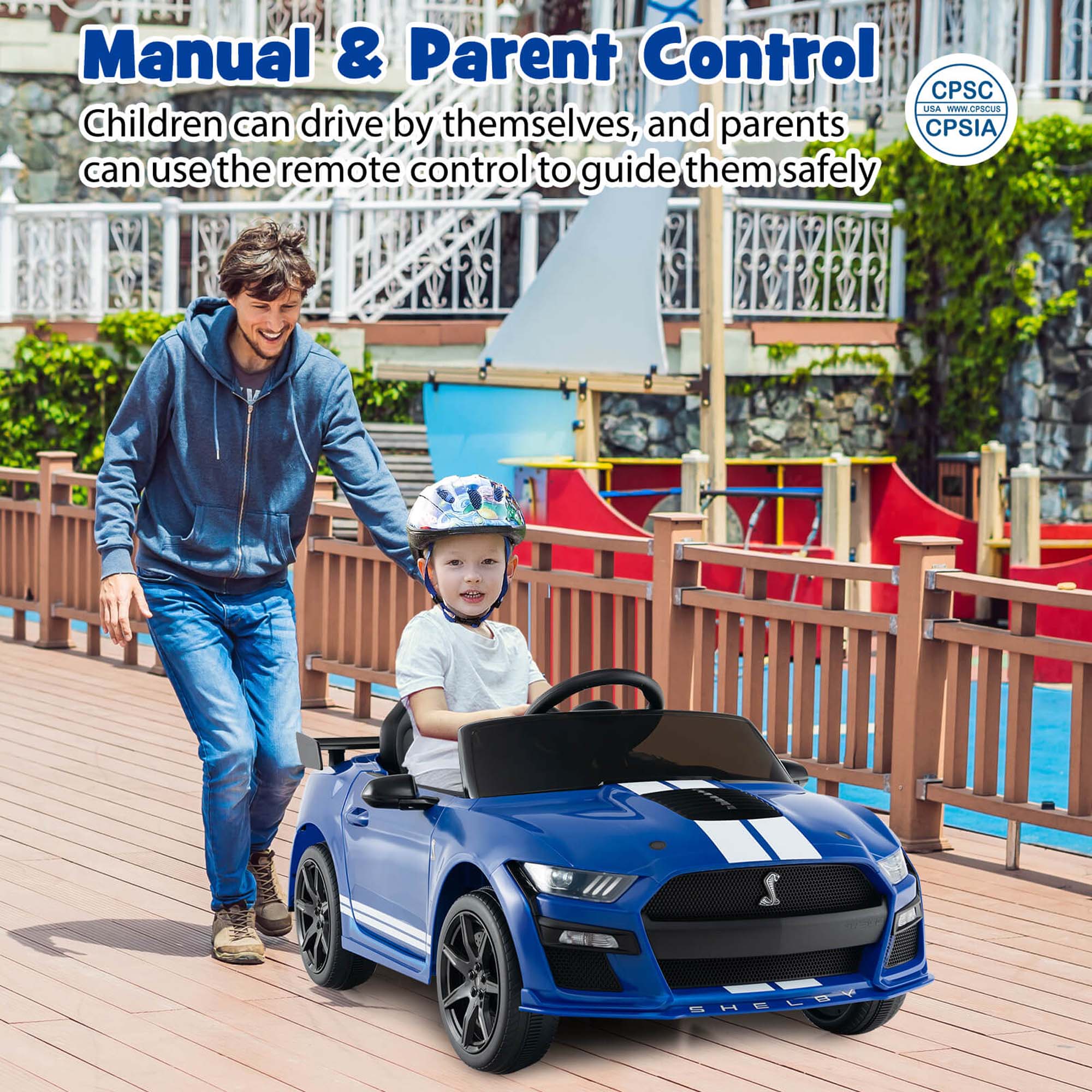 Manual & Parent Control  
Children can drive by themselves, and parents can use the remote control to guide them safely  

CPSC USA  
CPSIA