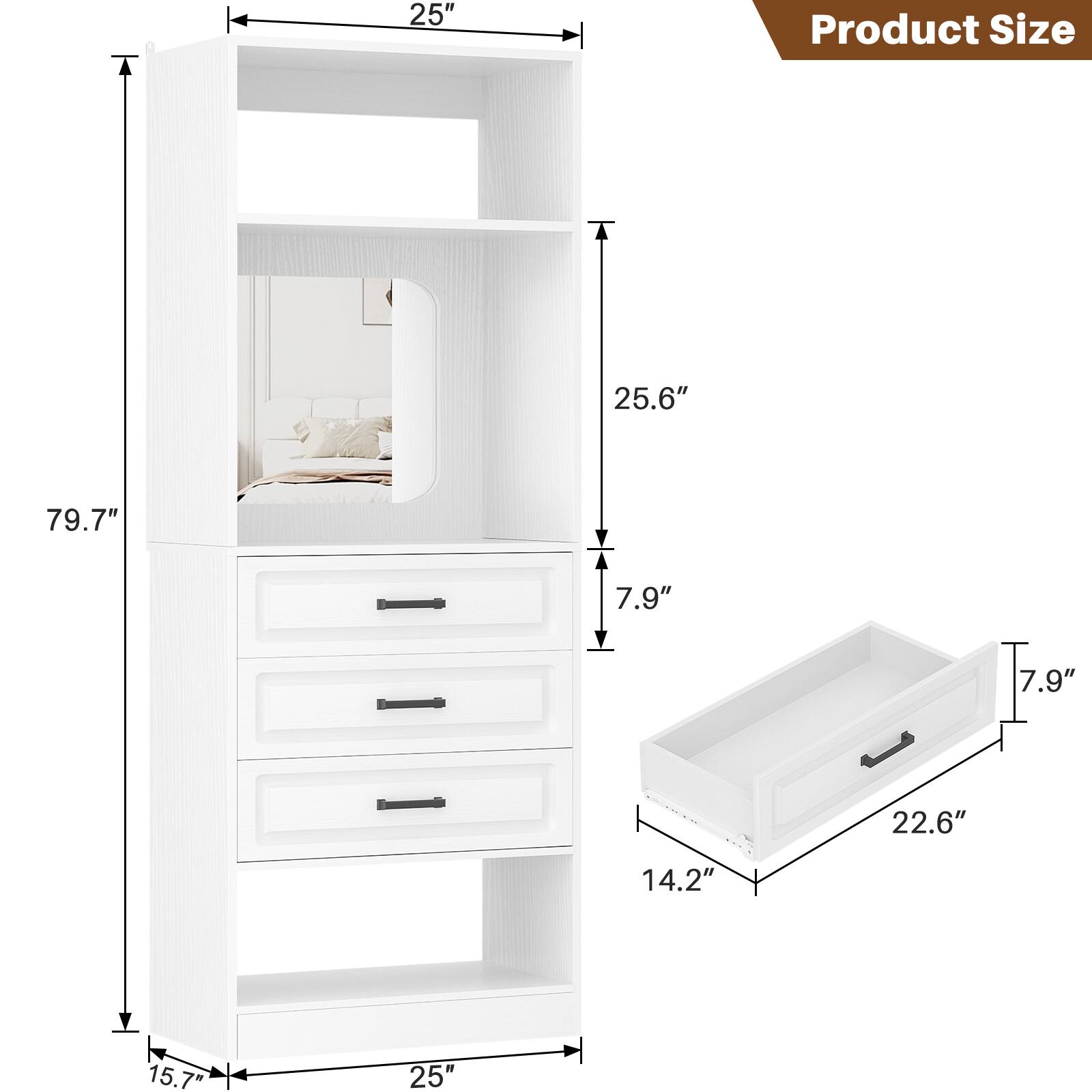25" Product Size  
25.6"  
79.7"  
7.9"  
7.9"  
22.6"  
14.2"  
15.7"  
25"