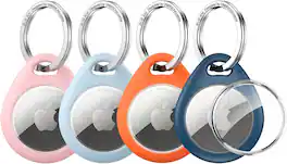 UNBREAKcable - AirTag Holder 4-Pack, Air Tag Case with Metal Keychain, Fit Tightly Design, Easy to Install - Blue/Orange/Light Blue/Light Pink