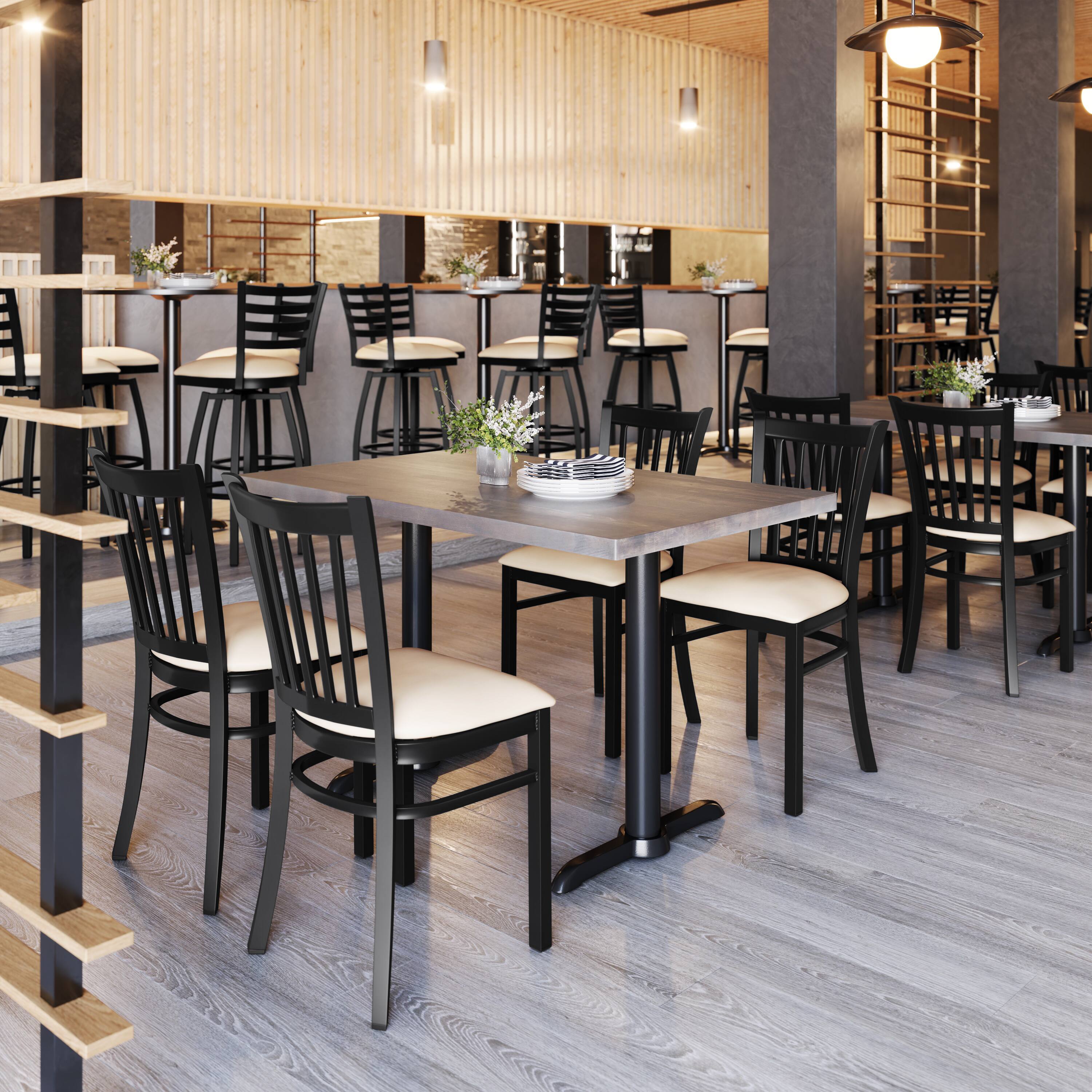 Alt View 1. Emma + Oliver - Ladder Back Metal Restaurant Dining Chair - Tan Vinyl Seat/Black Metal Frame.