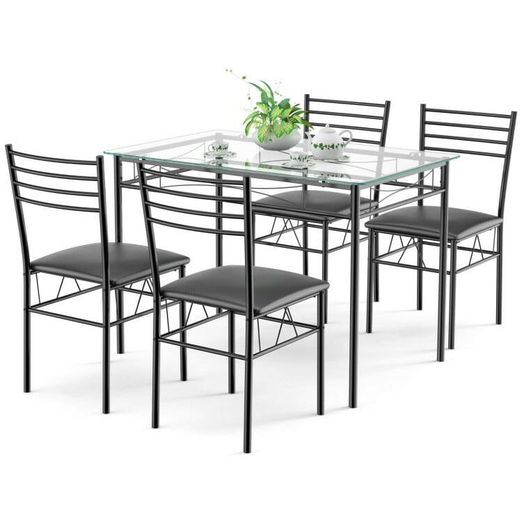 Left. Kadyn - Dining Room Table SetDining Table Set5 Pieces Dining Set with Tempered Glass Top Table and 4 Upholstered Chairs - Black.