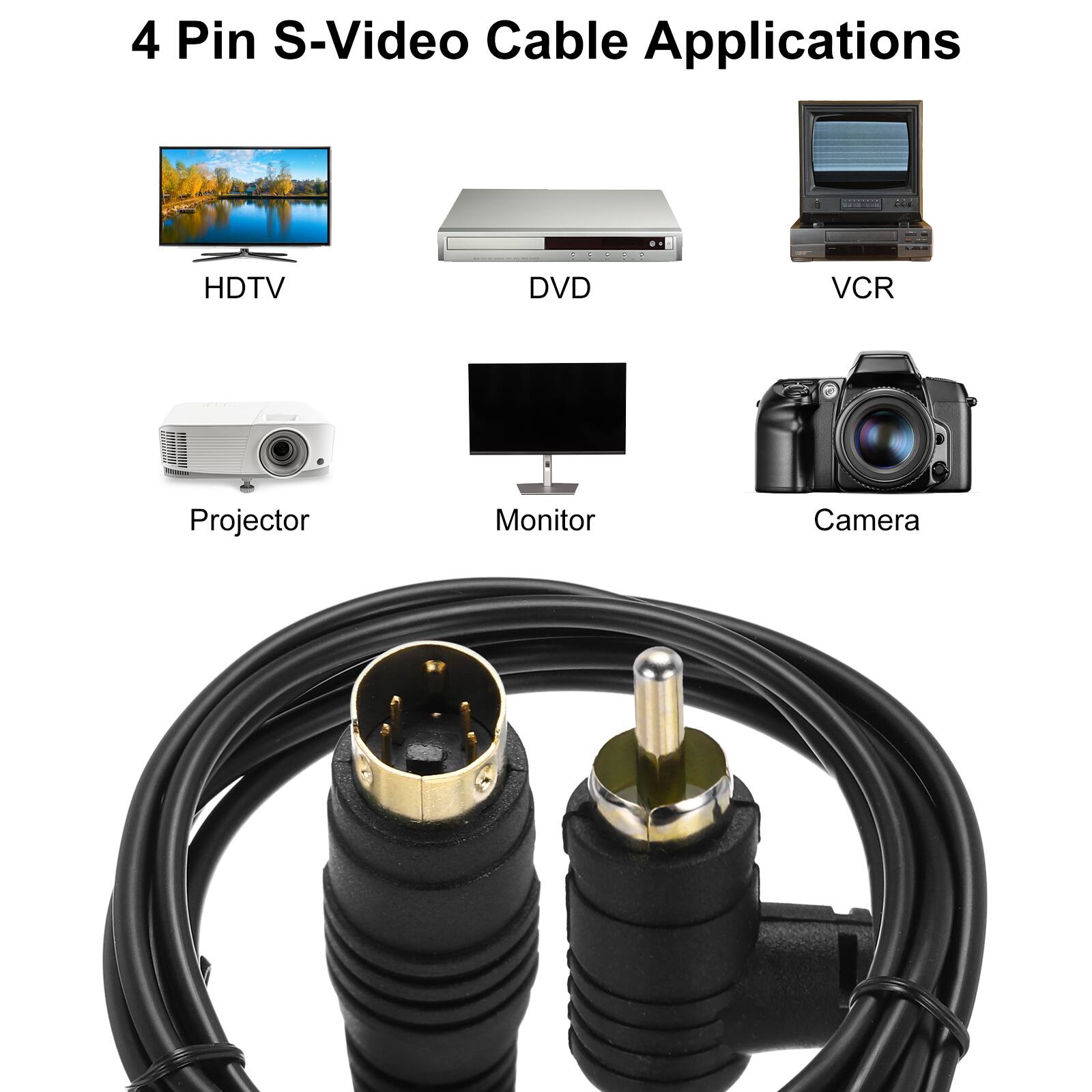 4 Pin S-Video Cable Applications

- HDTV
- DVD
- VCR
- Projector
- Monitor
- Camera