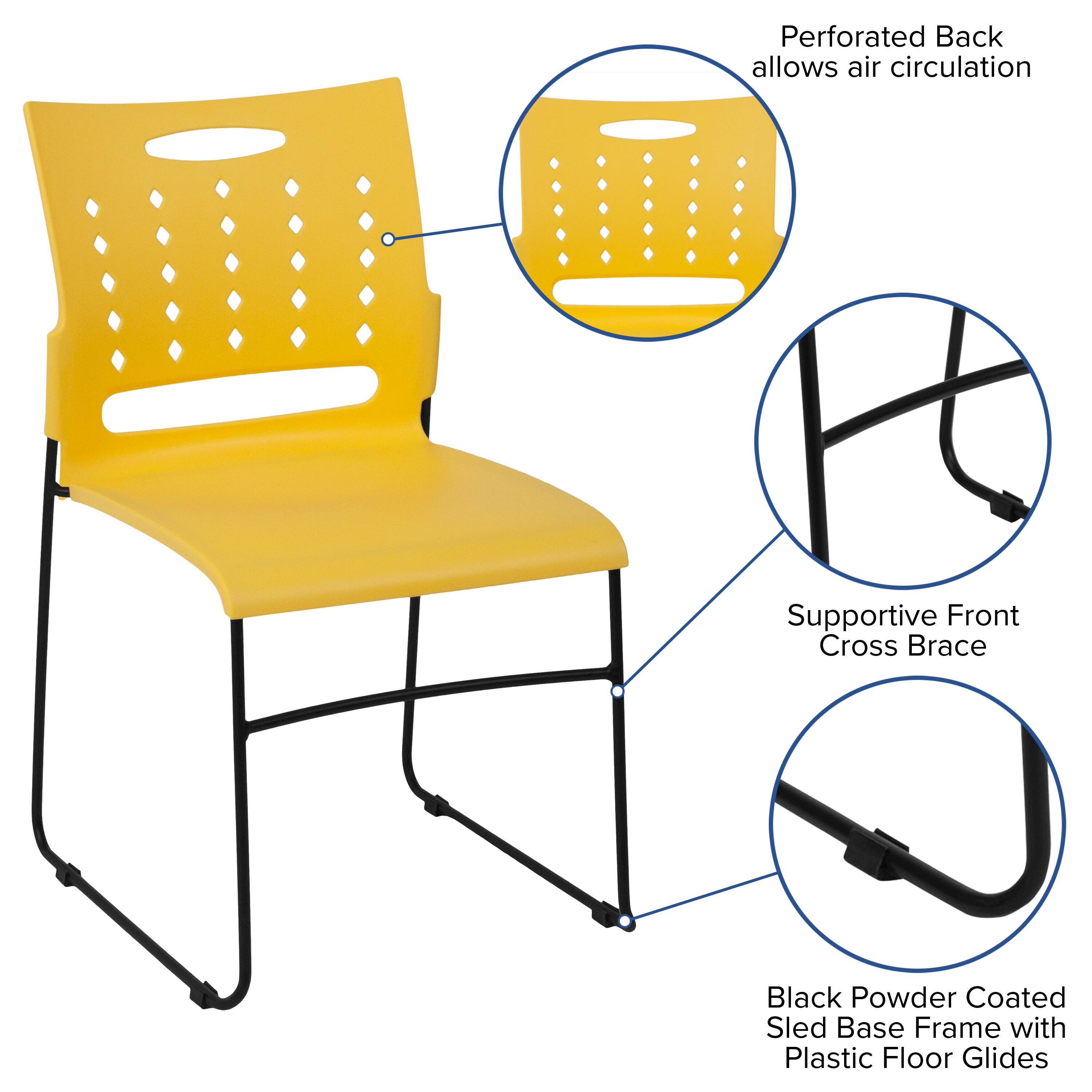 Perforated Back allows air circulation  
Supportive Front Cross Brace  
Black Powder Coated Sled Base Frame with Plastic Floor Glides