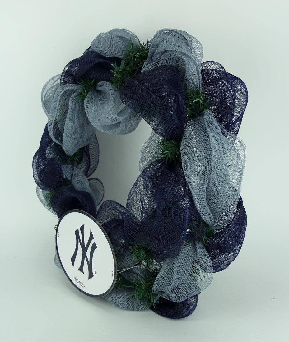 Alt View 1. The Memory Company - MLB New York Yankees Logo Mesh Front Door Wreath - Multicolored.