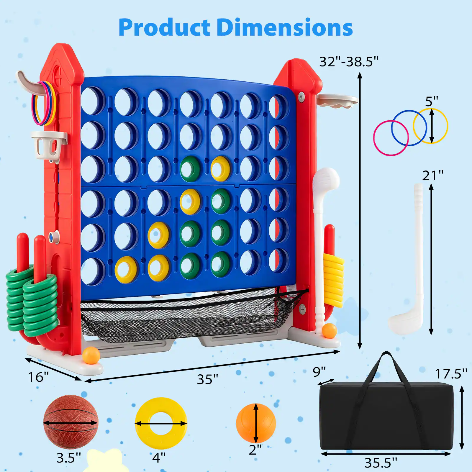 Product Dimensions
32"-38.5"
5"
21"
16"
35"
9"
17.5"
3.5"
4"
2"
35.5"