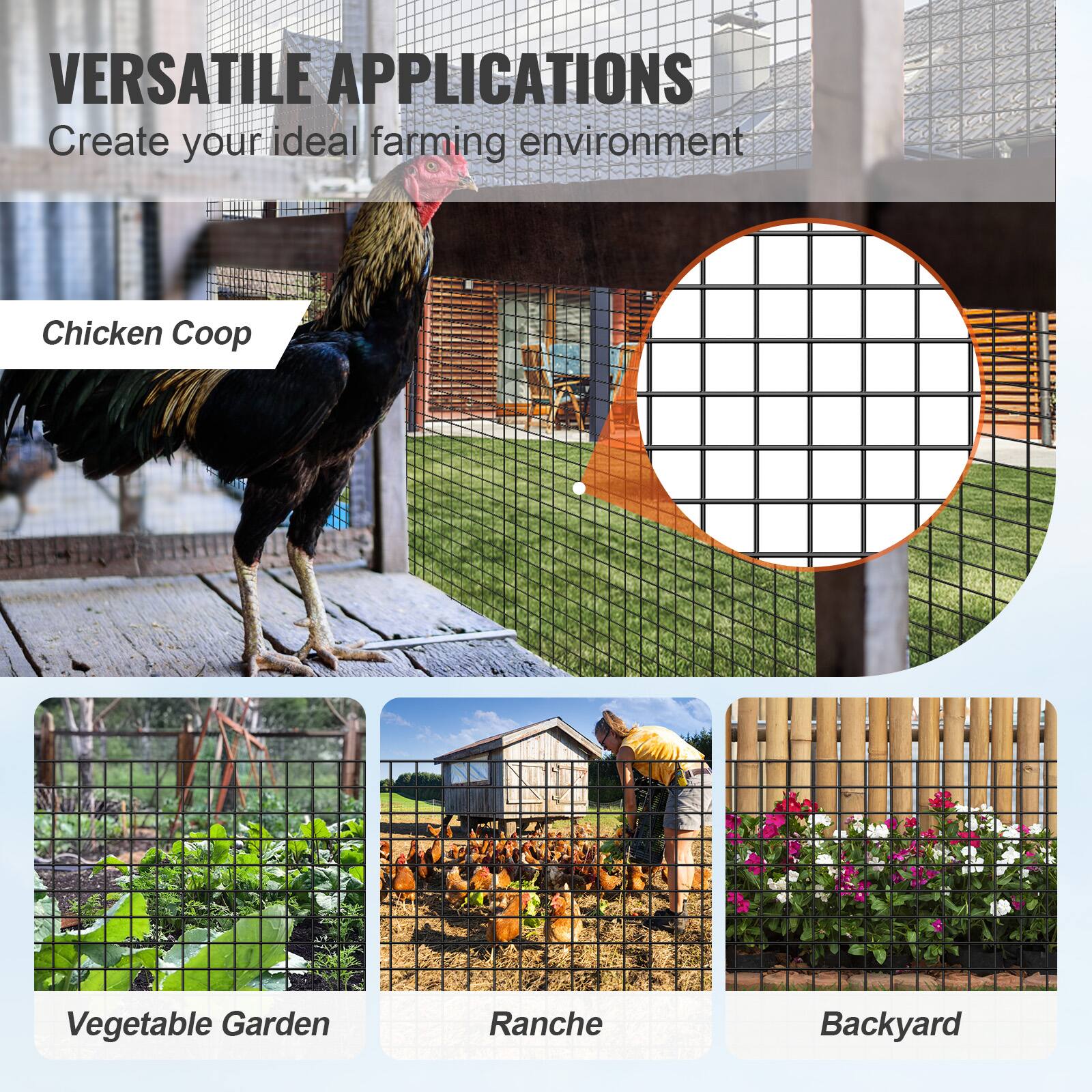 VERSATILE APPLICATIONS  
Create your ideal farming environment  

Chicken Coop  

Vegetable Garden  

Ranche  

Backyard