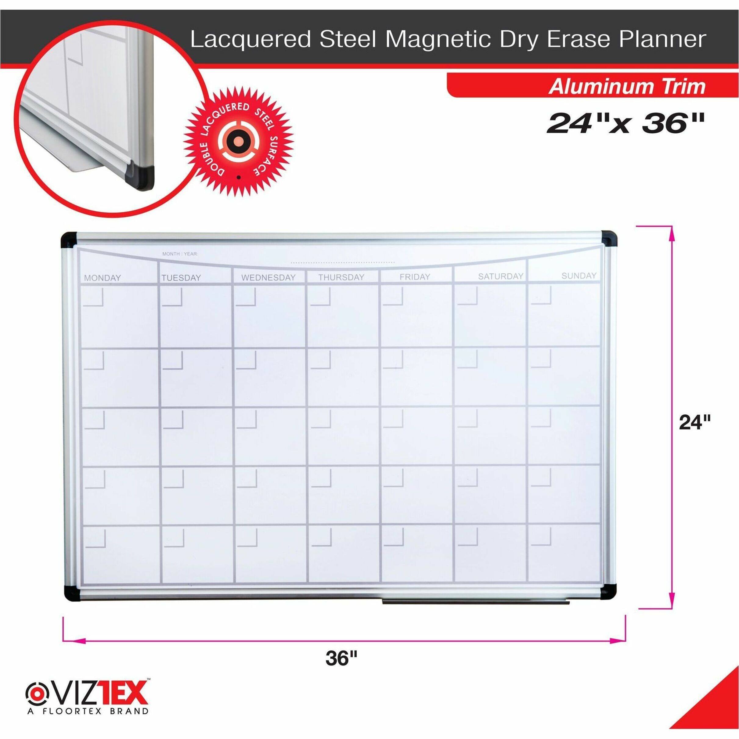 Alt View 19. Floortex - Viztex Lacquered Steel Magnetic Monthly Planner Dry Erase Board with an Aluminium Frame 36'' x 24'' - White.