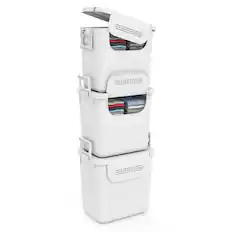 Front. Costway - Costway 3 PCS Plastic Storage Bins with Front Door & Side Handles for Kitchen, Bedroom - White.
