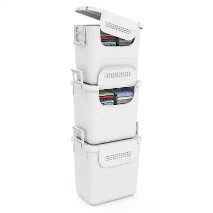 Front. Costway - Costway 3 PCS Plastic Storage Bins with Front Door & Side Handles for Kitchen, Bedroom - White.
