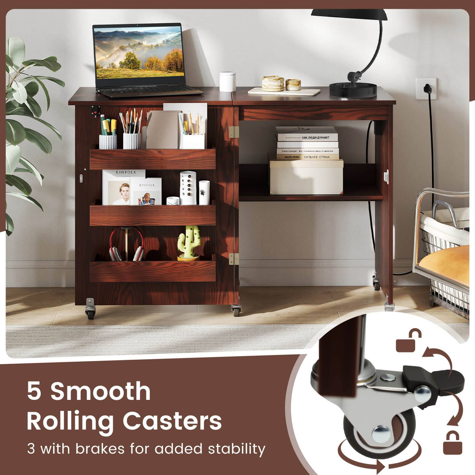 5 Smooth Rolling Casters  
3 with brakes for added stability