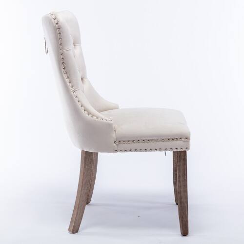 Alt View 1. LUCKY ONE - Assembled Tufted Velvet Dining Chair Set of 2 with Wood Legs Nailhead Trim High Back - Beige.