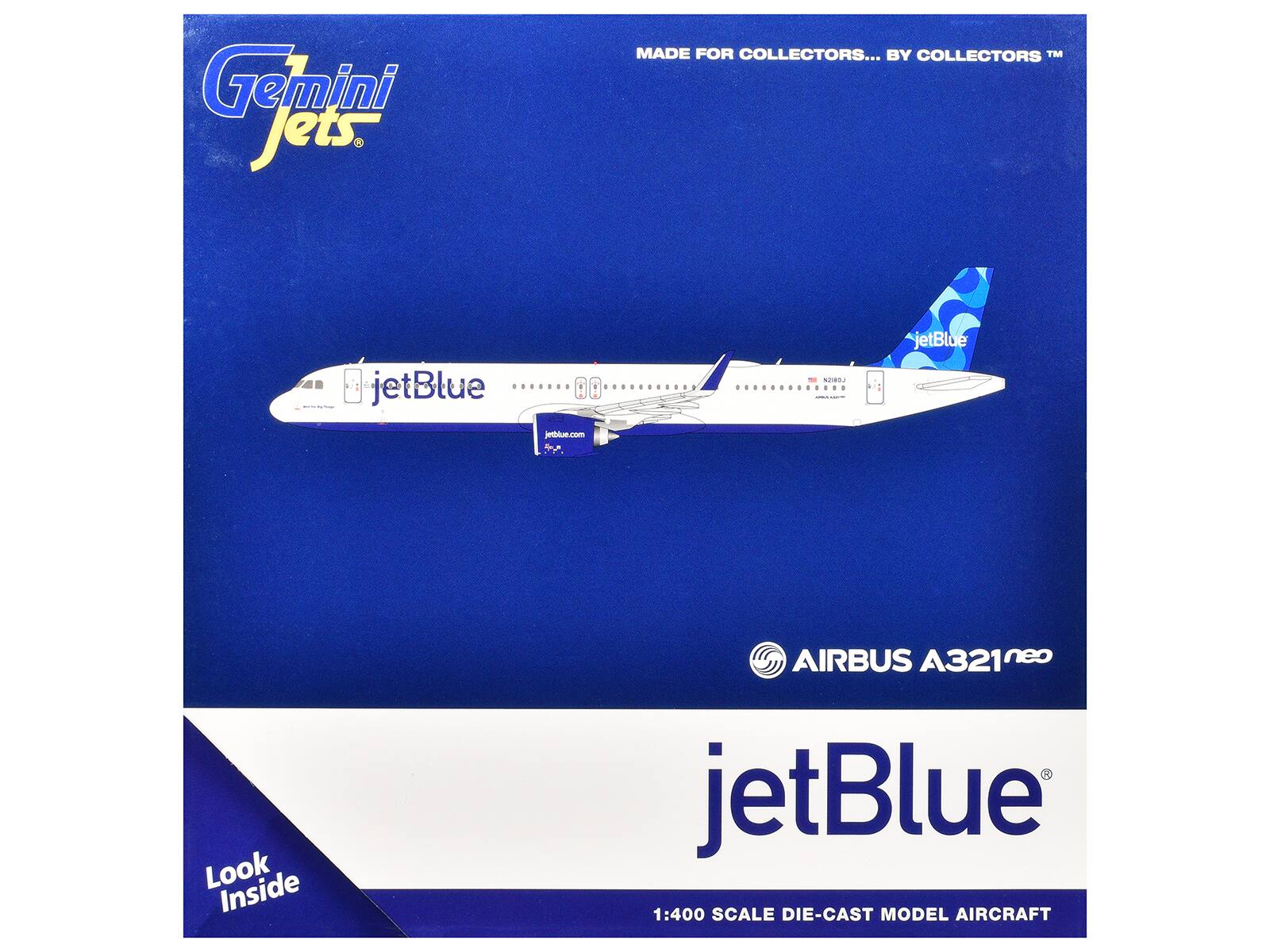 Gemini Jets  
MADE FOR COLLECTORS... BY COLLECTORS™  

jetBlue  
AIRBUS A321neo  
1:400 SCALE DIE-CAST MODEL AIRCRAFT  

Look Inside