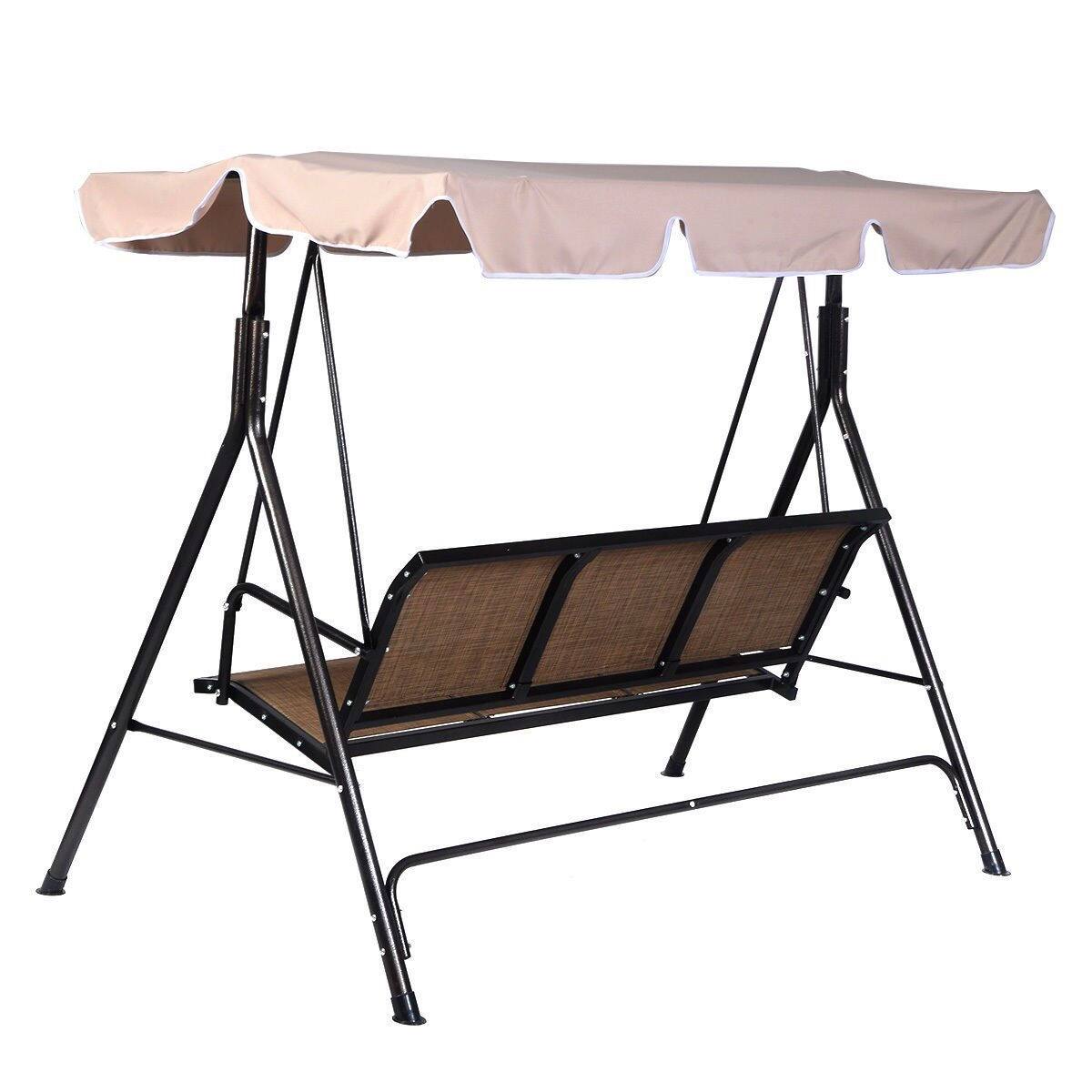 Angle. Hivvago - Outdoor 3-Person Canopy Swing for Porch Patio or Deck - Brown.