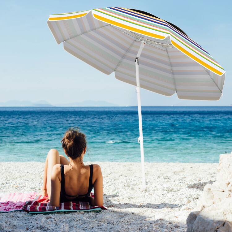 Angle. Mondawe - 6.5 FT Beach Umbrella UPF50+ Sun Protection Push Button Tilt - Colorful.