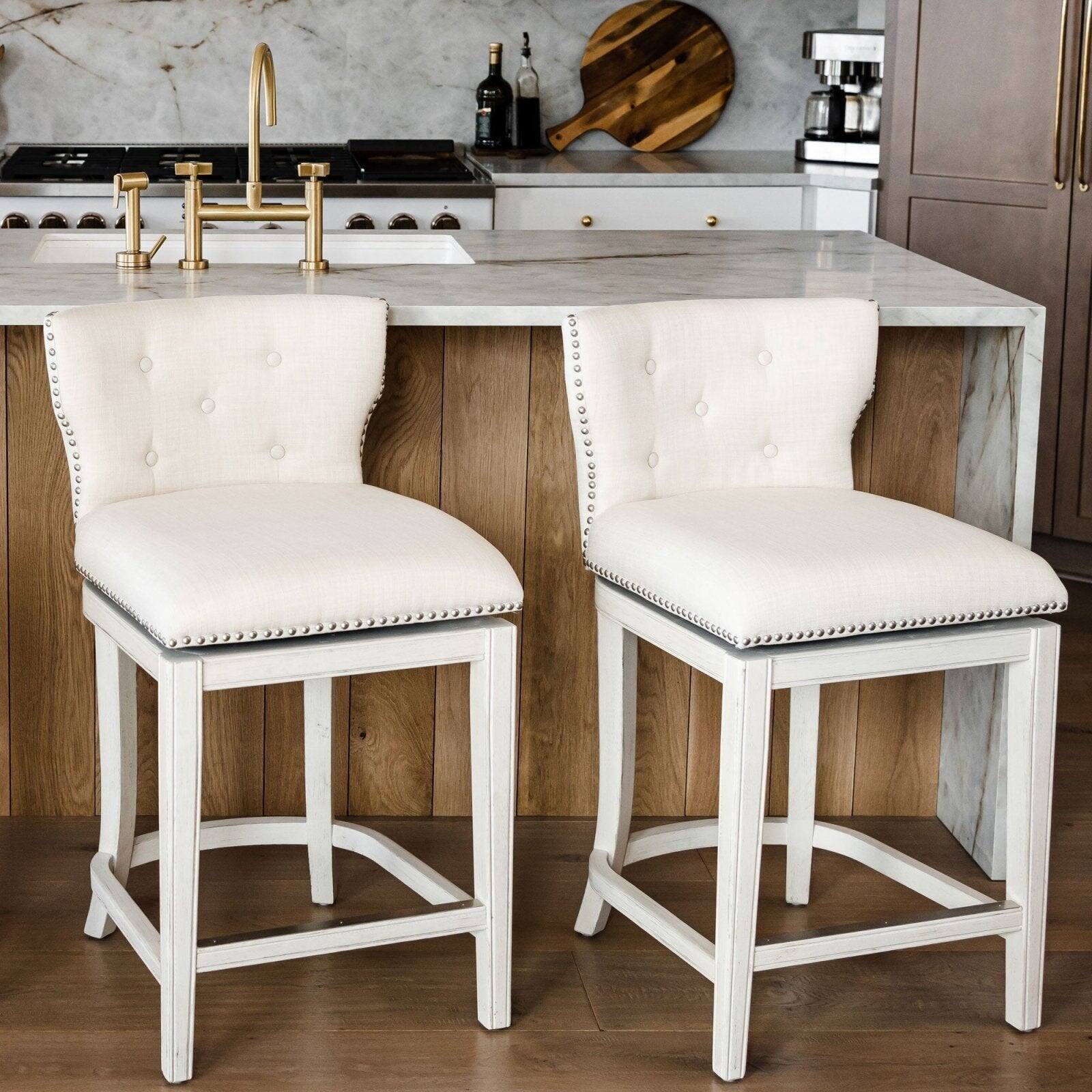 Back. Maven Lane - 26" Hugo Counter Stool in White Oak Finish with Fabric Upholstery - White Oak.