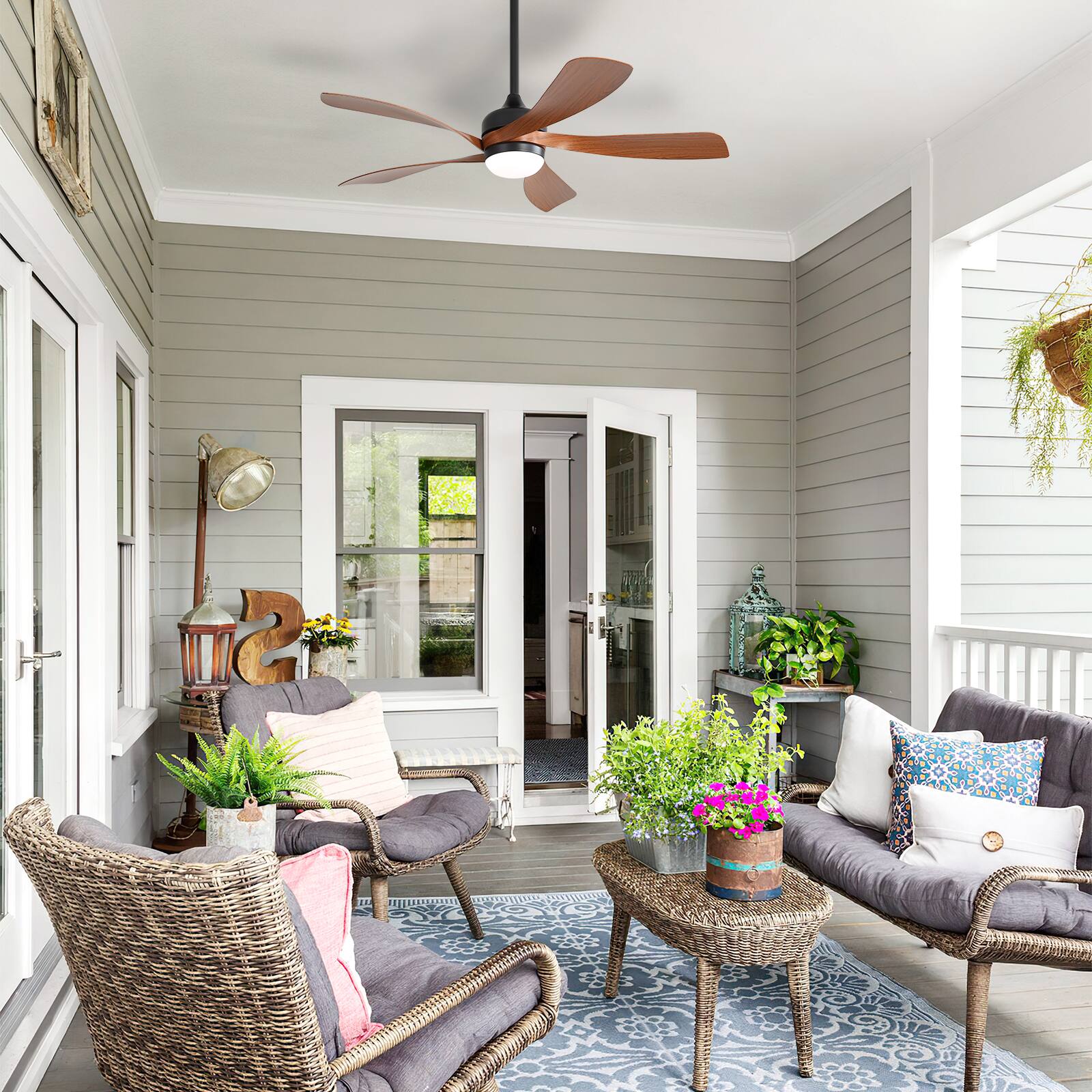 Alt View 4. Sofucor - 52 Inch Ceiling Fan with Remote and Lights Quiet DC Motor 5 Blades High CFM Modern Bedroom Ceiling Fan - Black.