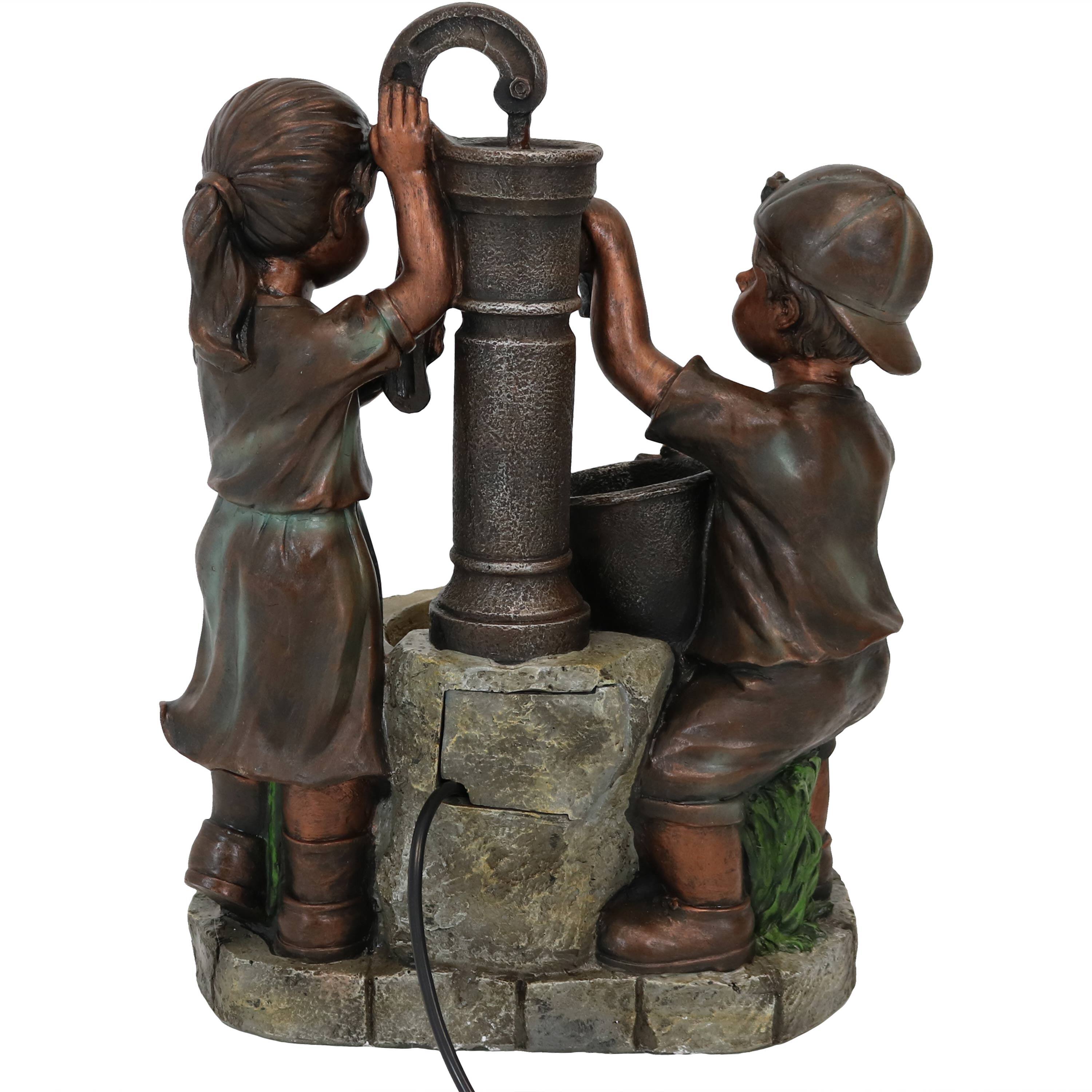Alt View 8. Sunnydaze - Jack and Jill at Water Pump and Well Water Fountain - 24 in - Bronze.