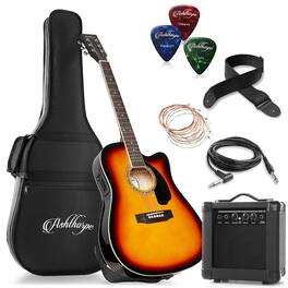 Ashthorpe - 41-in Thinline Cutaway Acoustic Electric Guitar with 10 Watt Amp - Sunburst