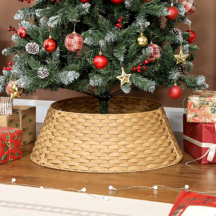 Alt View 1. PULUZ - 27 inch Rustic Christmas Tree Skirt, Plastic Woven Christmas Tree Collar for Party, Holiday, Home Decoration - Natural.