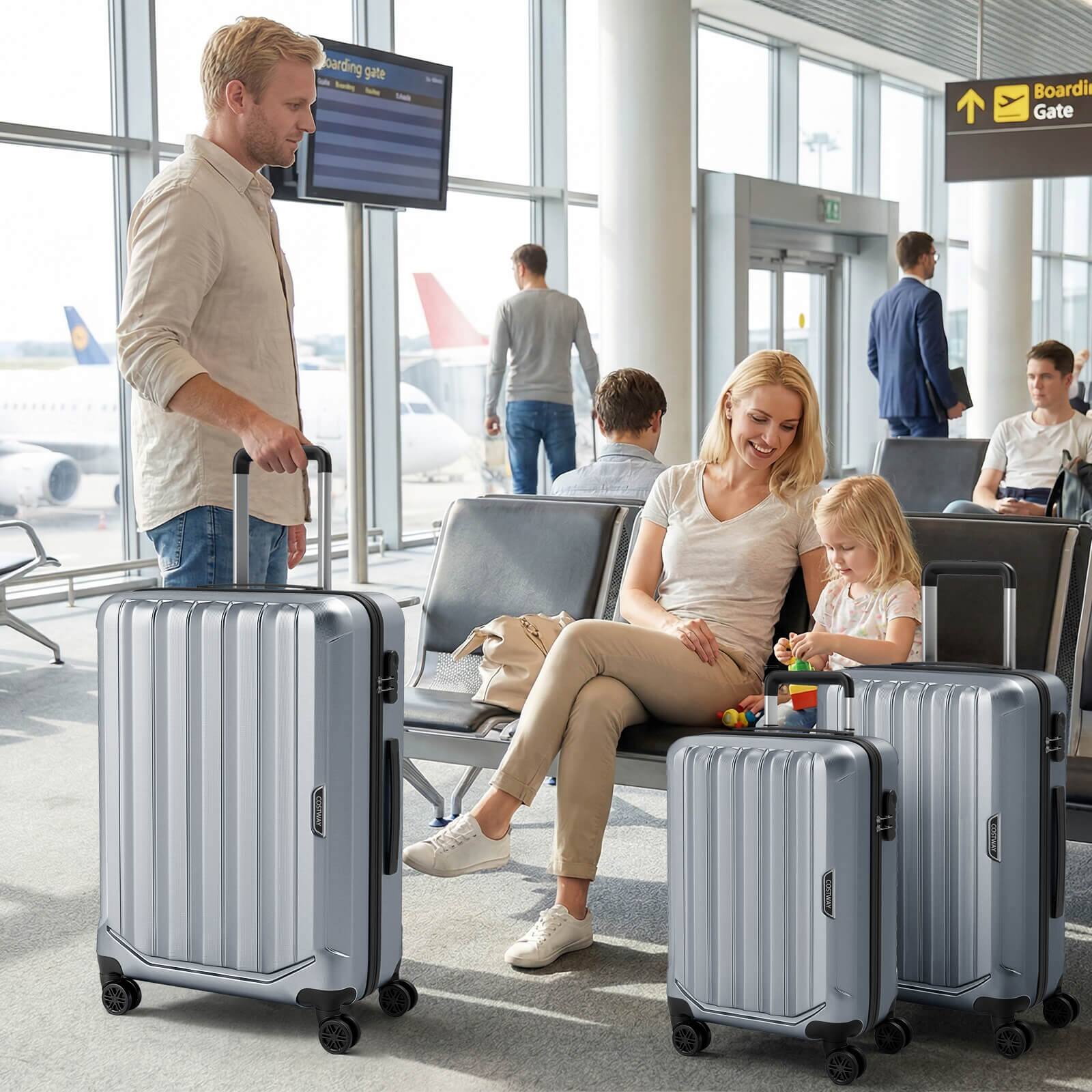 Costway 3 PCS Hardside Luggage Set (20/24/28 Inch) with 8 Spinner