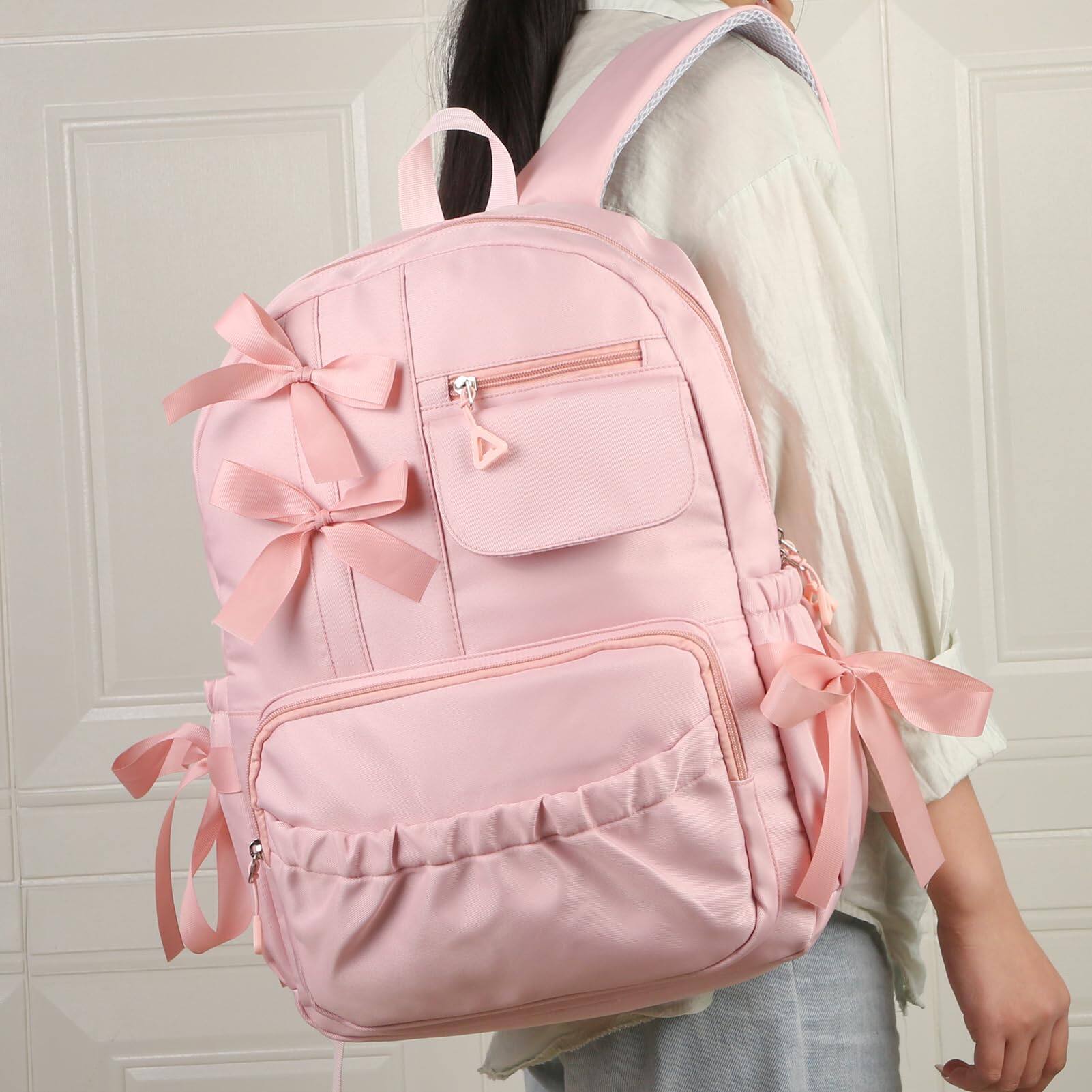 Left. Stamp n Camp - Backpack With Bow For School Coquette Bookbag Dance Bag - Black.