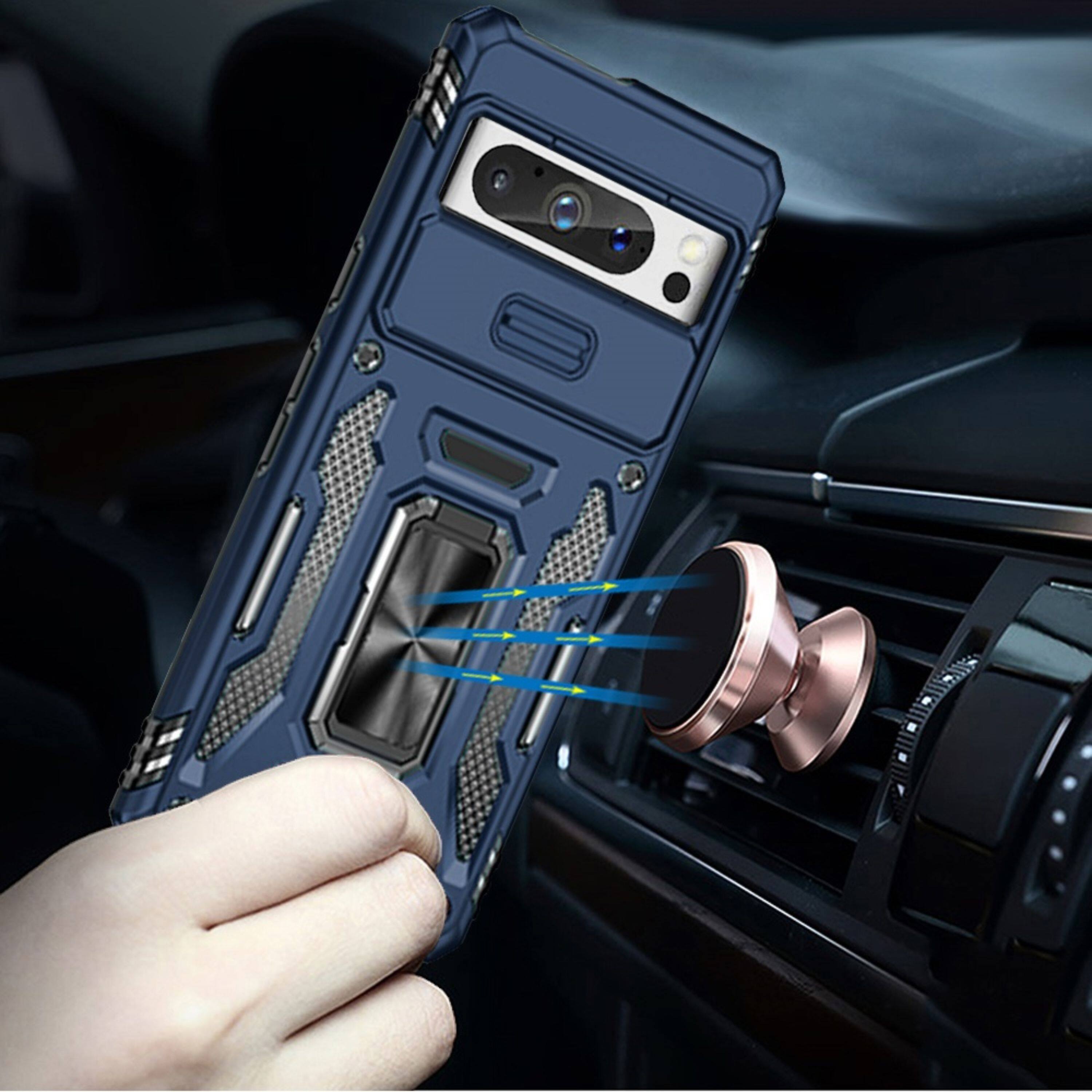 Angle. Kitcheniva - Shockproof Sliding Lens Cover Phone Case For Google Pixel 9 Pro XL Navy blue - Navy blue.