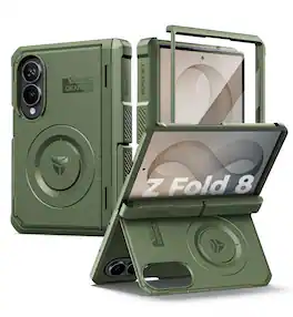 Dexnor - Magnet Rugged Case for Samsung Galaxy Z Fold 8, Compatible with MagSafe, Built-in Kickstands, Screen Protector - Army Green
