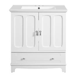 Boyel Living - 30 Inch Bathroom Vanity with Ceramic Sink and Adjustable Shelf - White