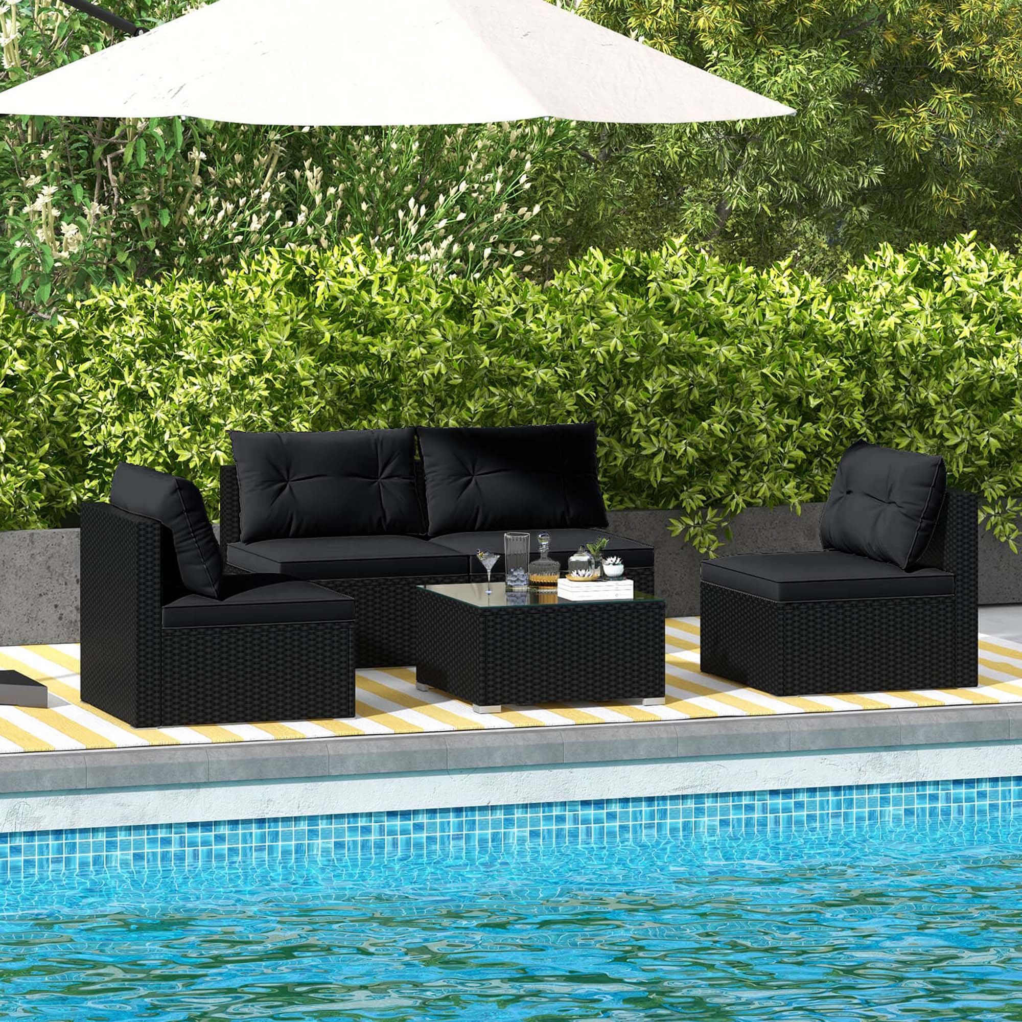 Alt View 3. Costway - Costway 5 Piece Outdoor Furniture Set with Seat & Back Cushions Tempered Glass Tabletop - Multicolor.