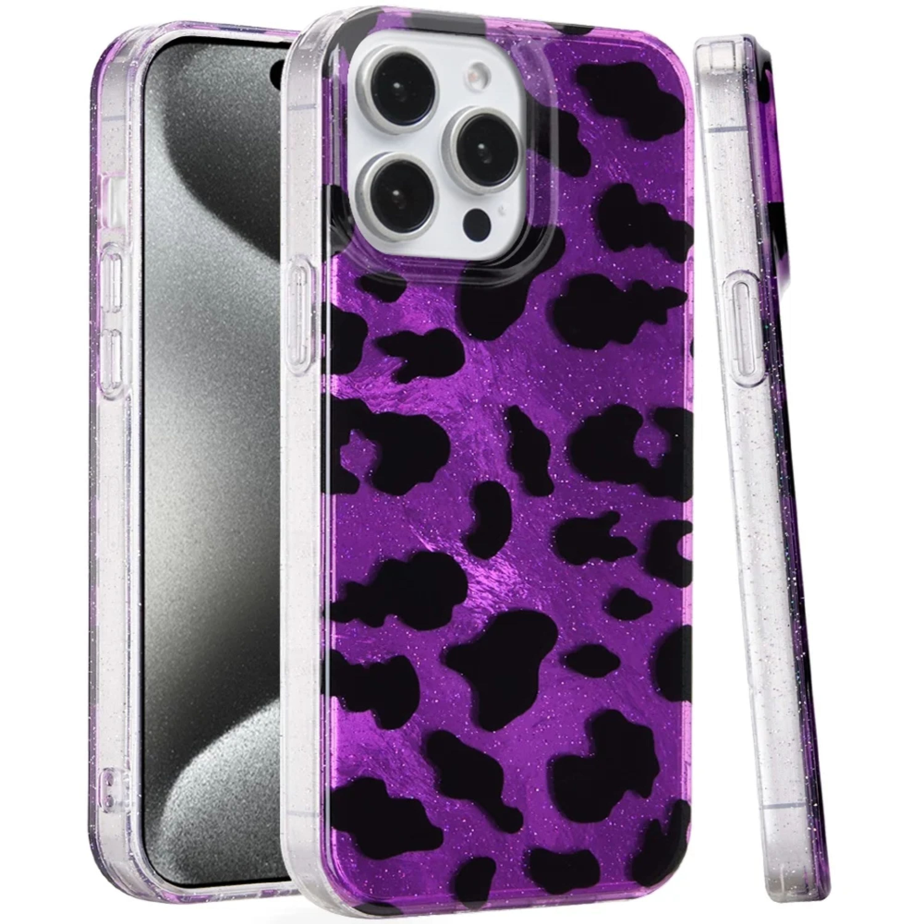 Kitcheniva - Glossy Glitter In-Mold Case With Tempered Glass For iPhone 15 Pro Max Purple Leopard - Multicolor price history on PriceWatchPro