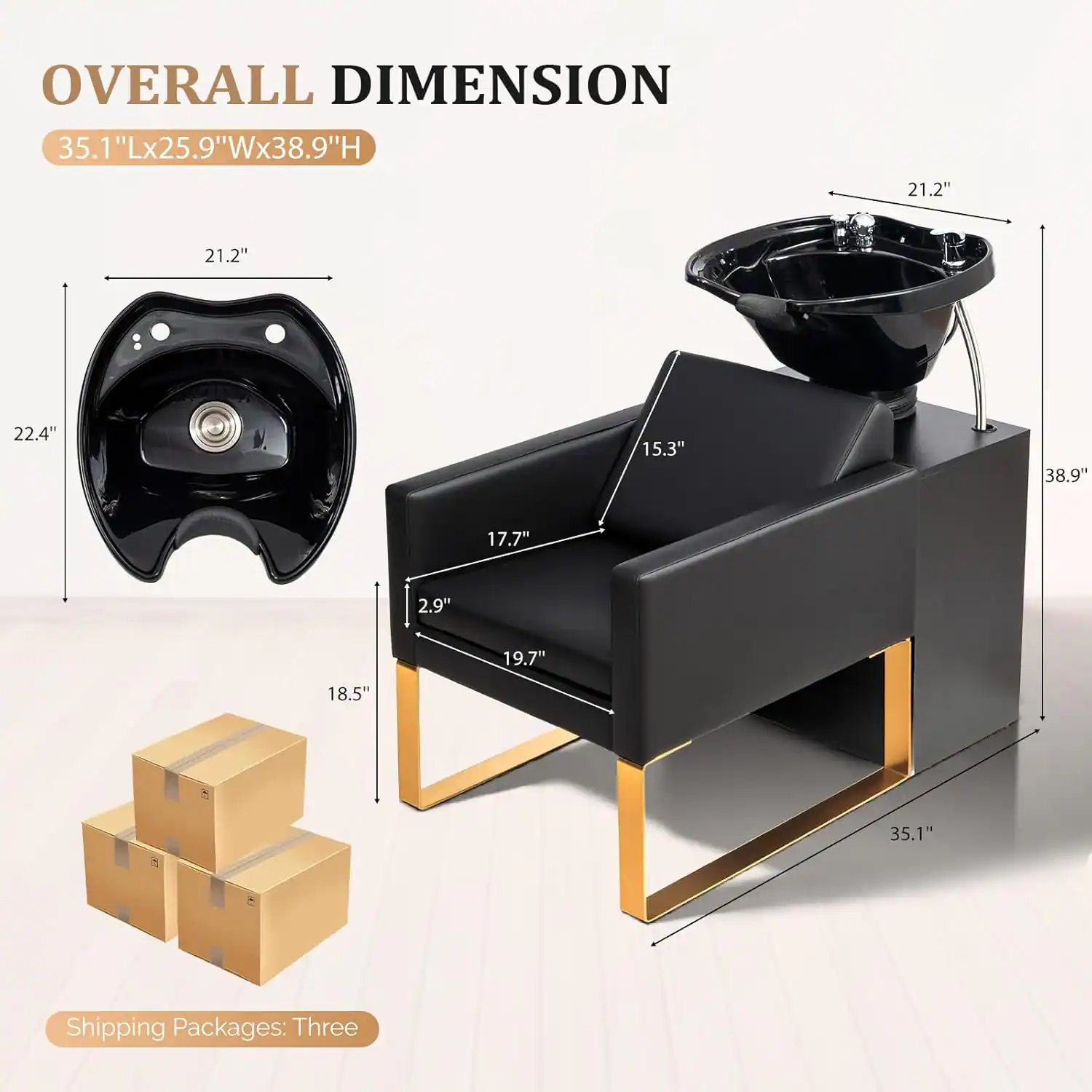 OVERALL DIMENSION  
35.1"Lx25.9"Wx38.9"H  

Shipping Packages: Three