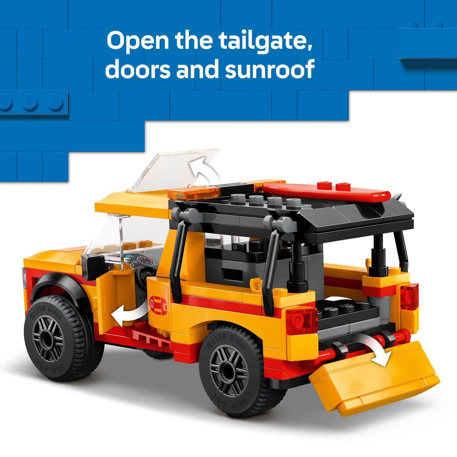 Open the tailgate, doors, and sunroof.