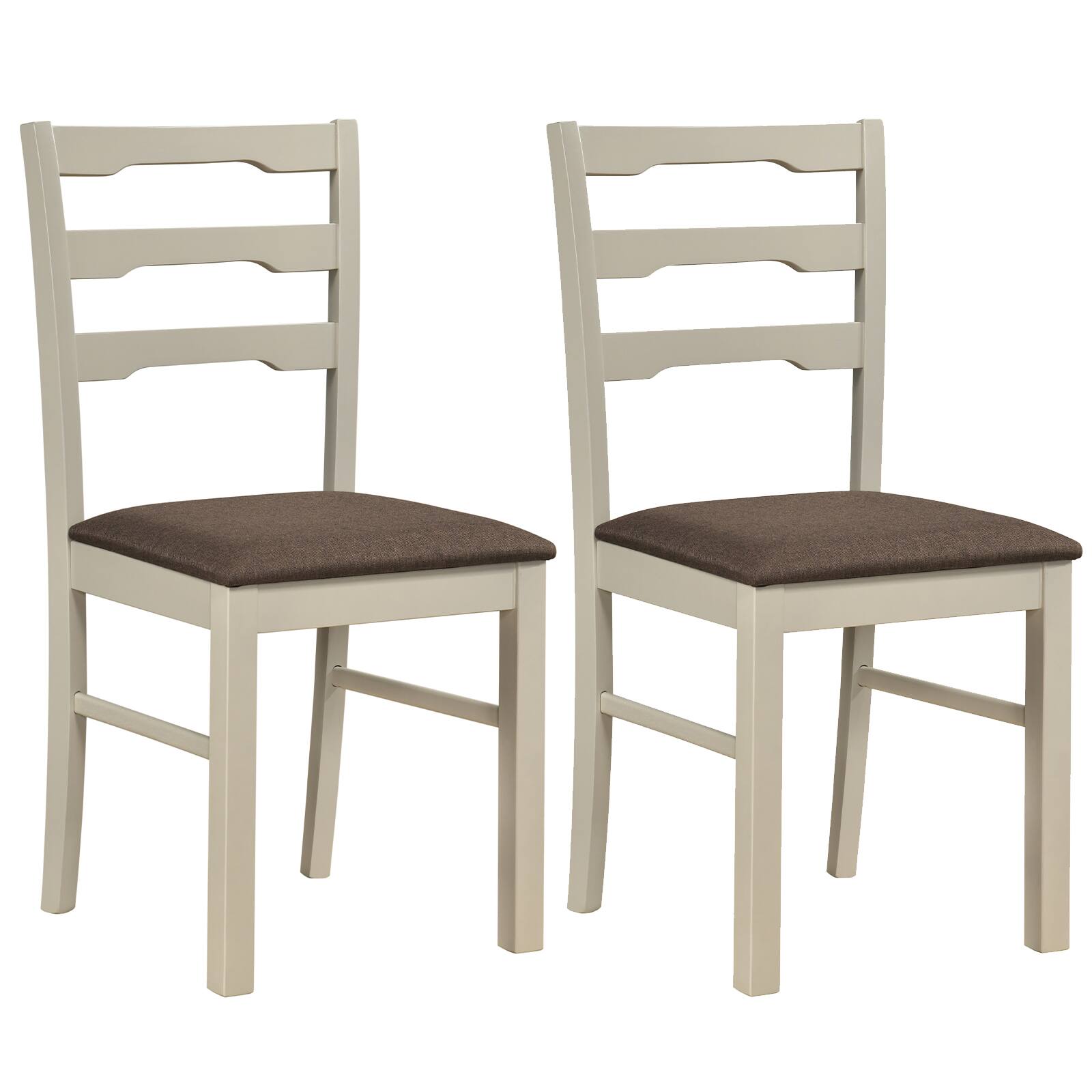 Front. Costway - Costway Dining Chairs Set of 2 with Solid Rubber Wood Frames, Modern Farmhouse Side Chairs - White + Brown.