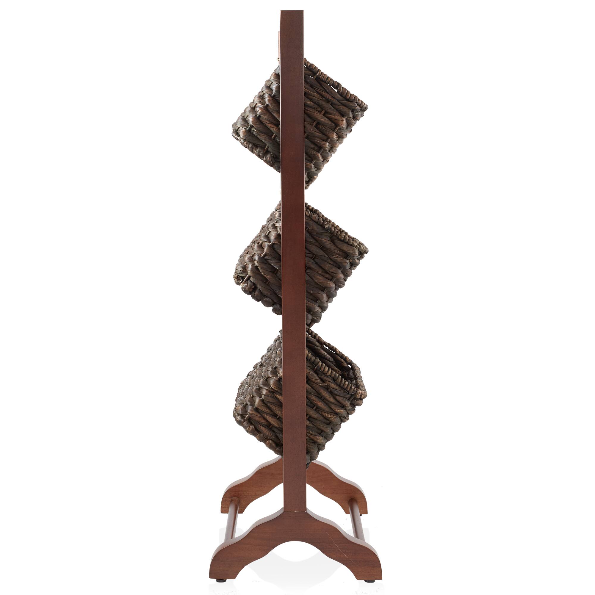 Alt View 3. Casafield - 3-Tier Floor Stand with Hyacinth Storage Basket Bins - Walnut, Espresso.