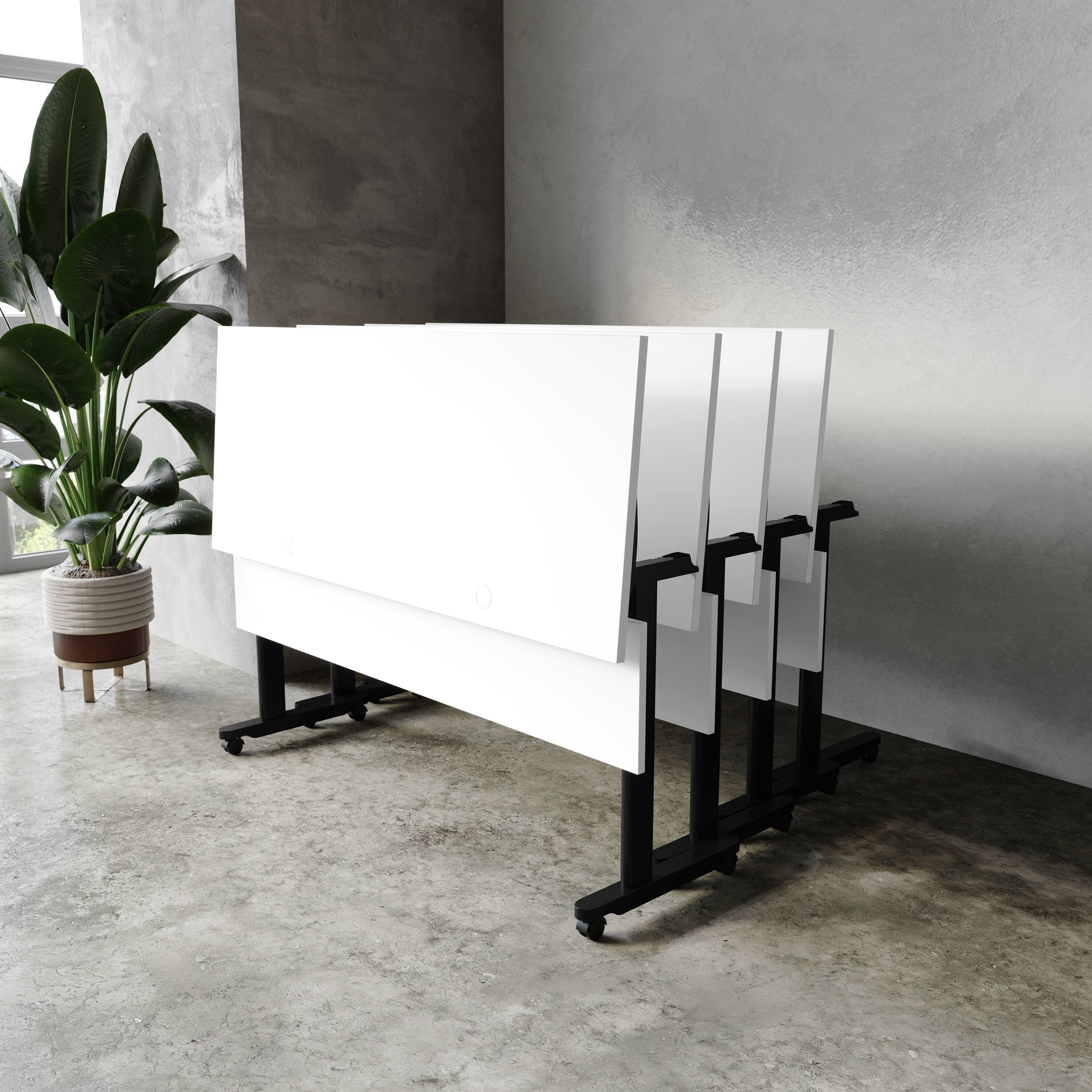 Alt View 2. Flash Furniture - Palmer Commercial Grade 60" x 24" Heavy-Duty Nesting Flip Training Table with T-Legs, Modesty Panel, 1" Thick White Tabl - White.