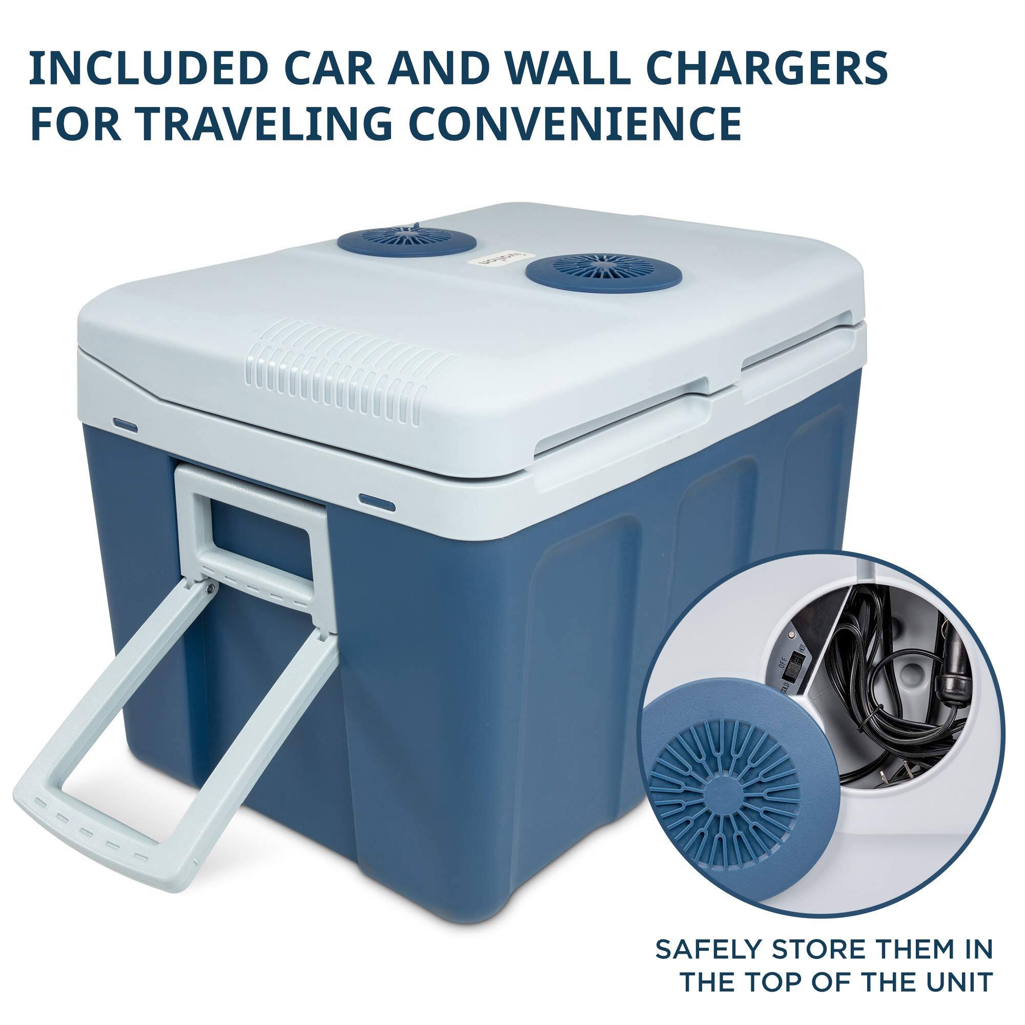 INCLUDED CAR AND WALL CHARGERS FOR TRAVELING CONVENIENCE
SAFELY STORE THEM IN THE TOP OF THE UNIT