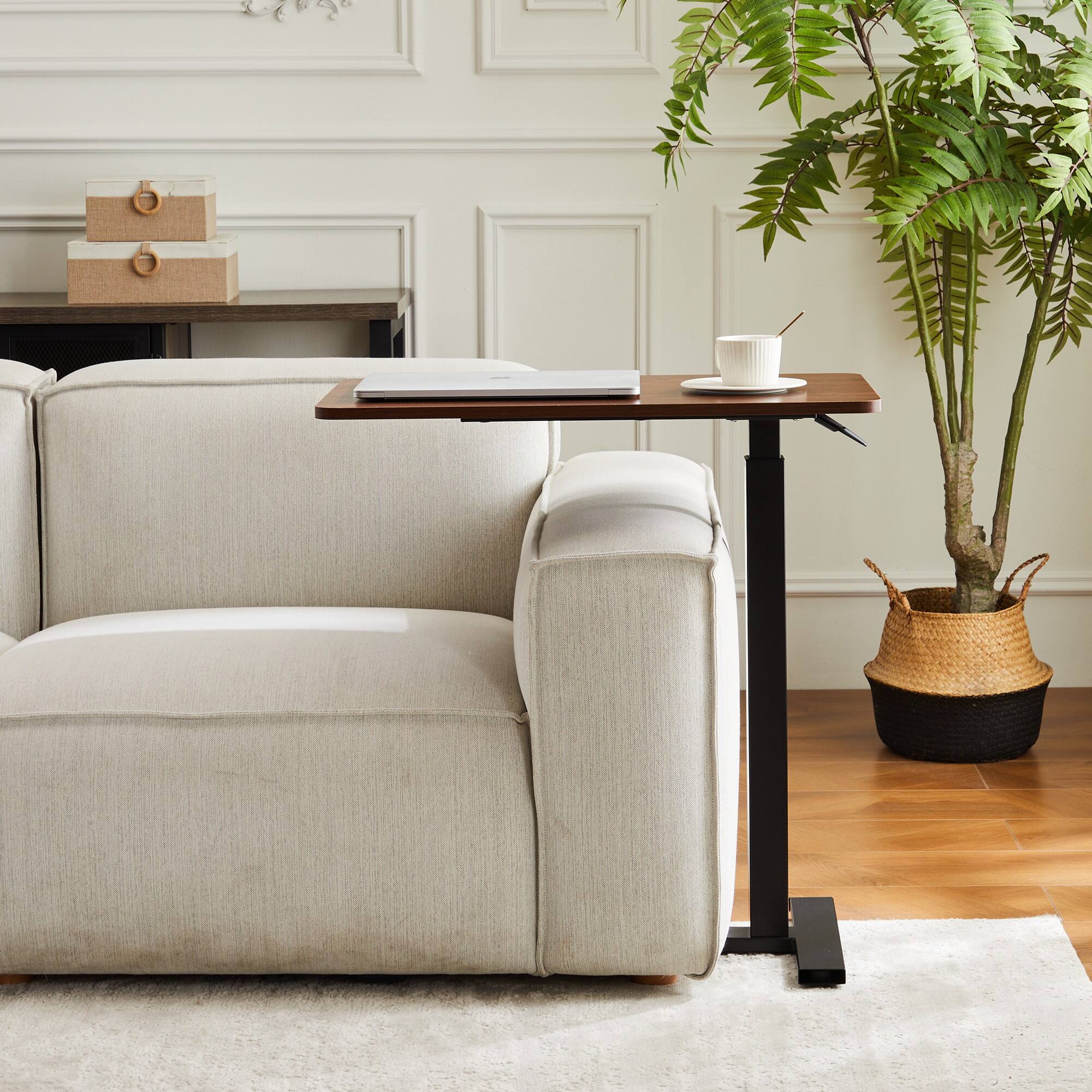 Angle. DOMETOUR - Adjustable Hidden 360°Swivel Wheels Desk - Mobile Bed Table, Laptop Desk for Home Office, Standing Desk - Brown.