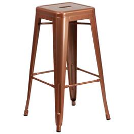 Emma + Oliver - Commercial Grade 30"H Backless Metal Indoor-Outdoor Barstool with Square Seat - Copper