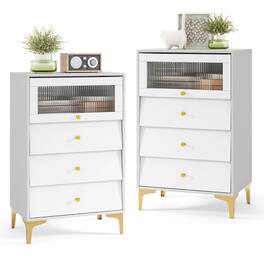 Gymax - 2PCS 3 Drawer Dresser 37.5'' Tall Dresser Chest of Drawers w/ Flip-up Fluted Glass Door - Grey, White