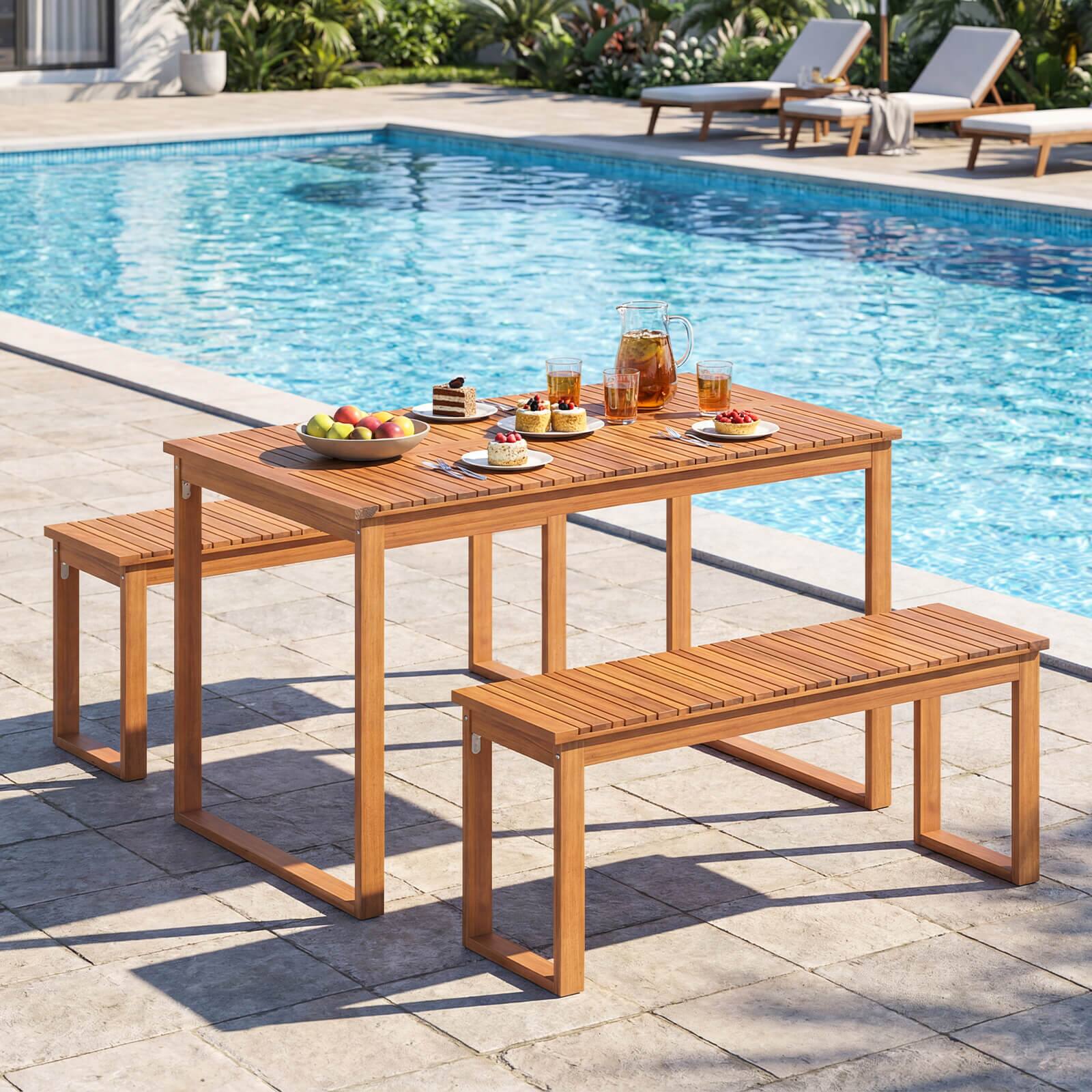 Alt View 3. Costway - Costway Outdoor Acacia Wood Dining Table, Rectangular Patio Table with Slatted Tabletop - Natural.