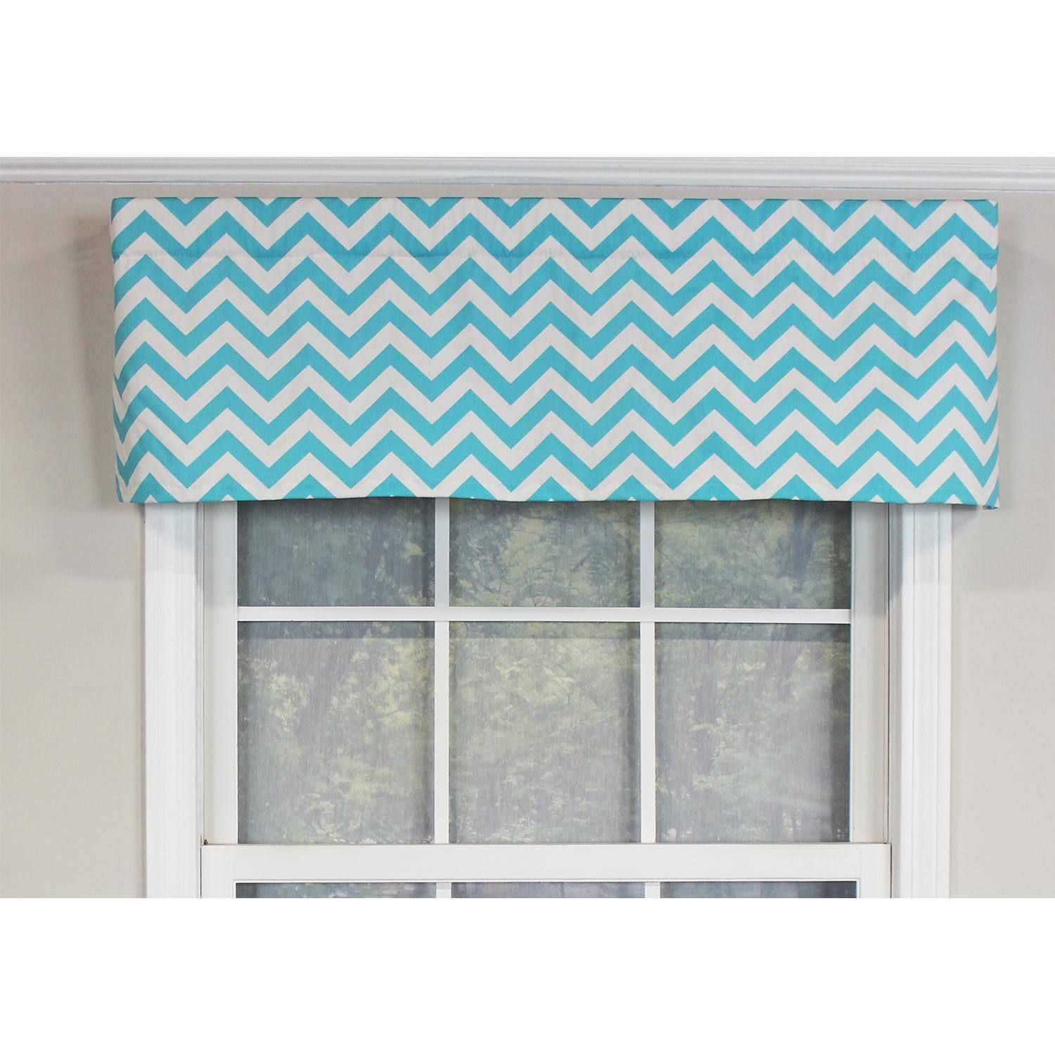 Angle. RLF Home - RLF Home Zig-Zag Tailored 100% Cotton with Fully Lined 3" Rod Pocket Valnance for Windows 50" x 14" Ocean Blue - Ocean Blue.
