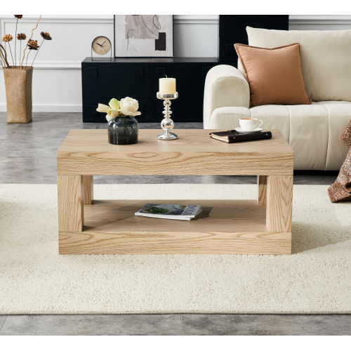 Left. Loheer - Loheer- Modern 2-Tier Coffee Table Open Storage Shelf Rectangular Center Table for Living Room 3.3x1.8x1.5 ft - Wood.