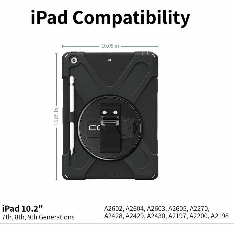 iPad Compatibility

iPad 10.2"  
7th, 8th, 9th Generations  
A2602, A2604, A2603, A2605, A2270, A2428, A2429, A2430, A2197, A2200, A2198

Dimensions:  
10.05 in x 13.85 in