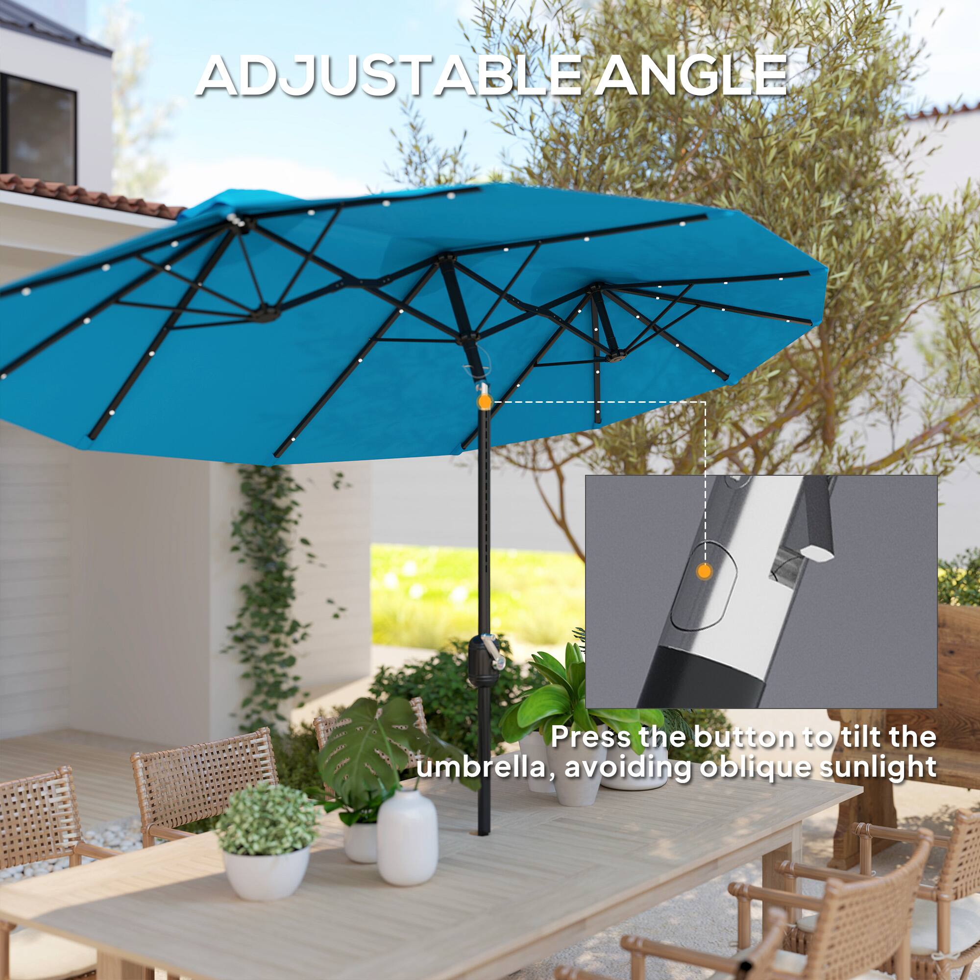 ADJUSTABLE ANGLE
Press the button to tilt the umbrella, avoiding oblique sunlight