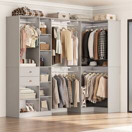 Aheaplus - 127.5'' Corner Closet Organizer System Set of 2 with Drawers, Hanging Rod and Adjustable Shelves, Reversible - Gray