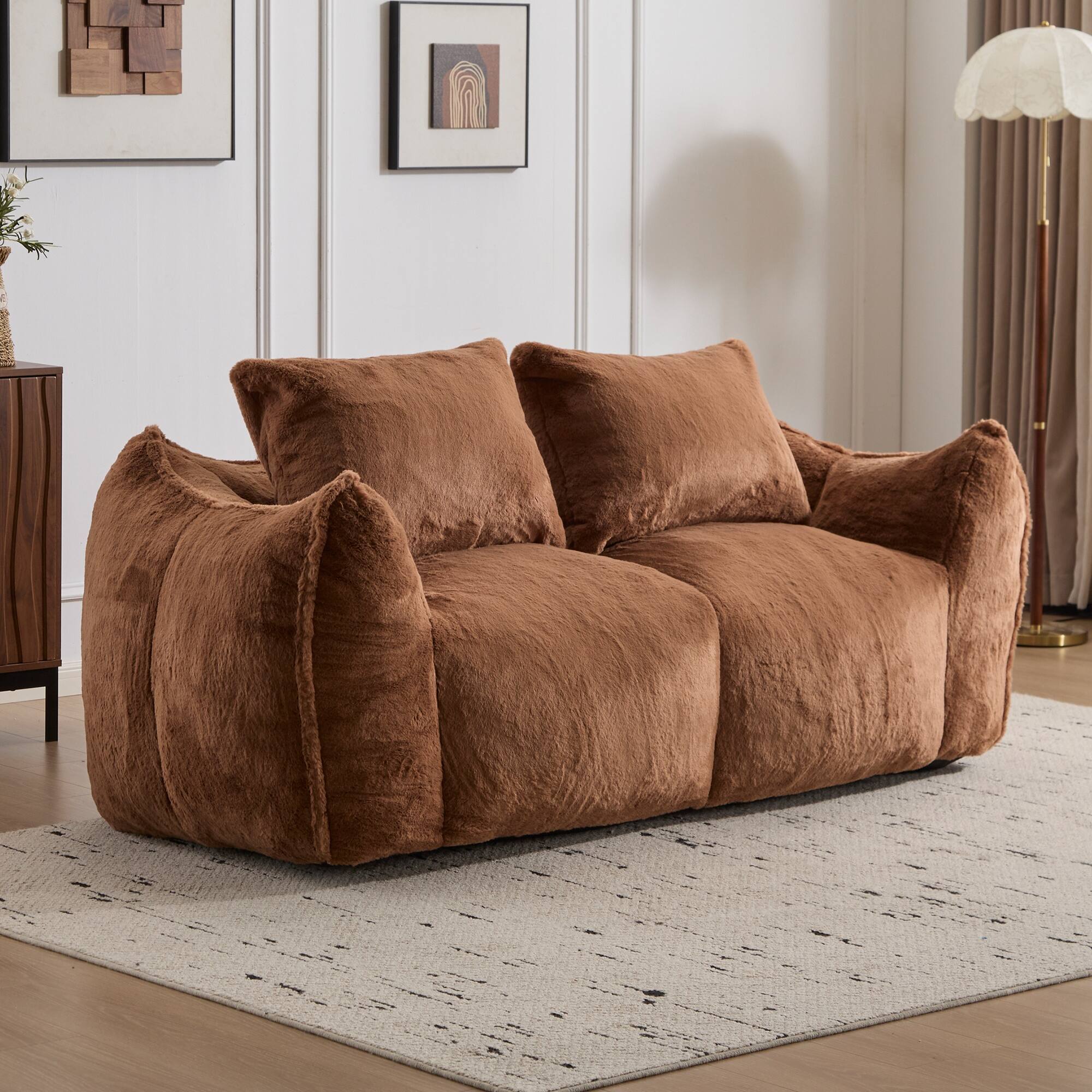 Angle. Boyel Living - Oversized 2-Person Foam-Filled Bean Bag Sofa with Pillows - Brown.