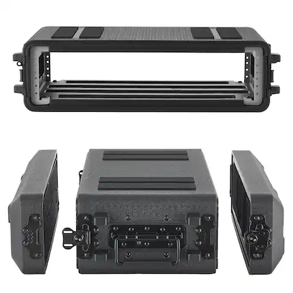 Front. VEVOR - 2U Rack Case, 12 in Depth, Rackmount Flight Case Shallow Rack with Microphone Compartment, Polyethylene Construction - Black.