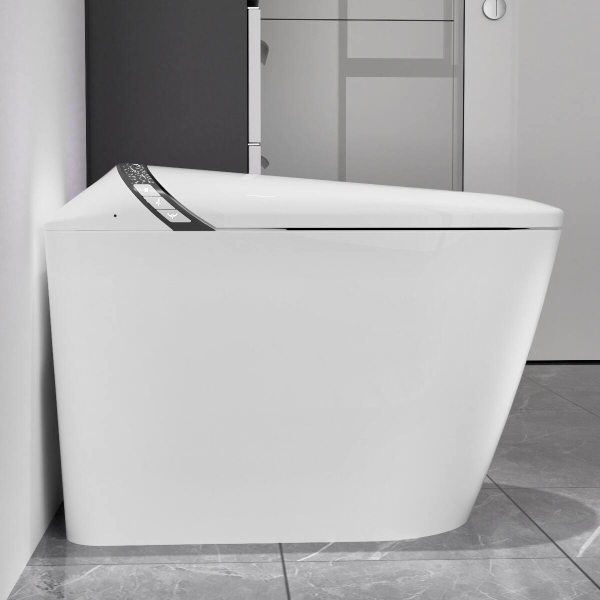 Left. Loheer - Loheer Elongated Smart Toilet With Built In Bidet, Tankless Design, White Porcelain - White.