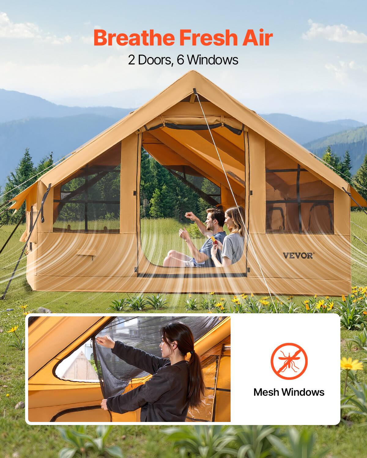 Breathe Fresh Air, 2 Doors, 6 Windows, VEVOR, Mesh Windows