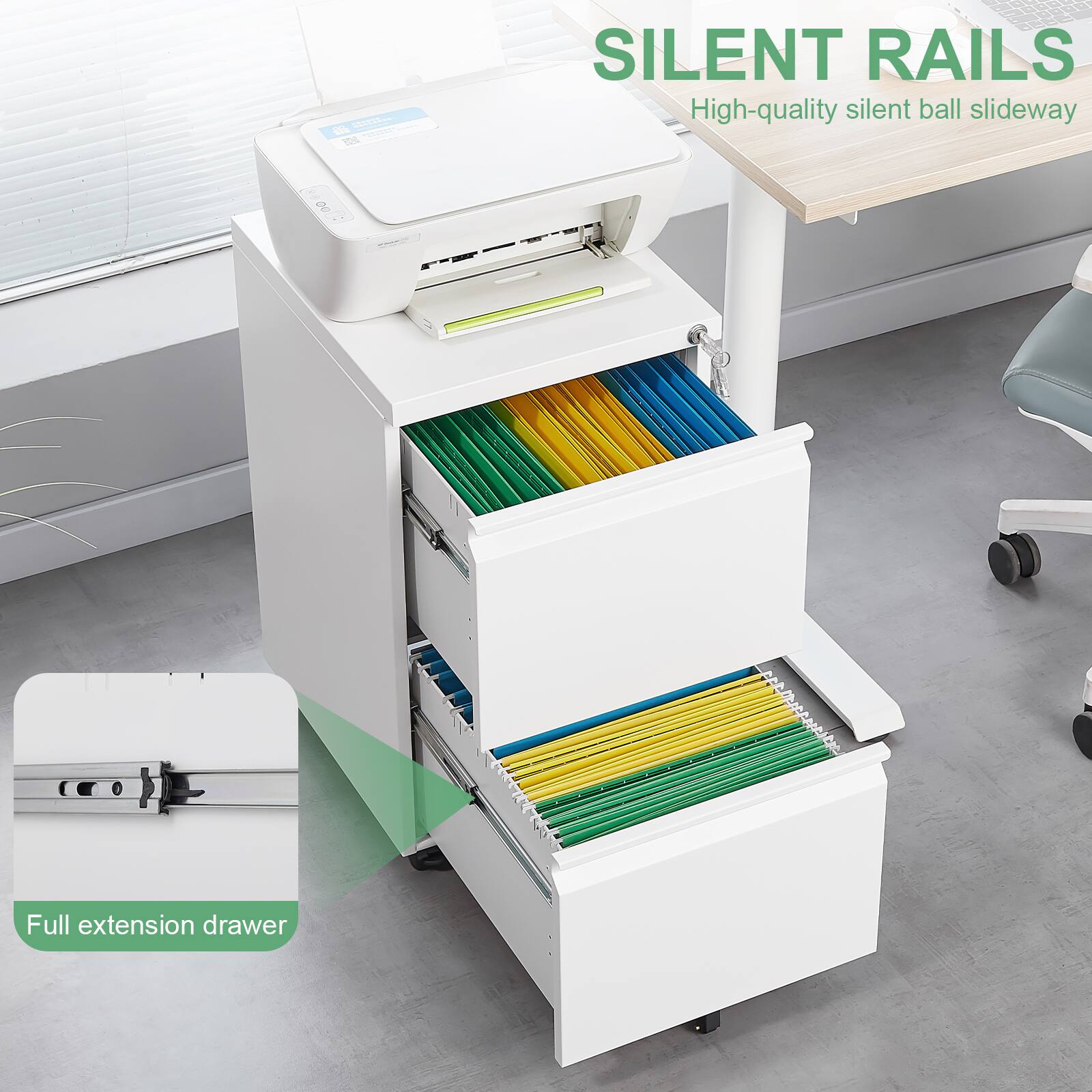 SILENT RAILS  
High-quality silent ball slideway  

Full extension drawer